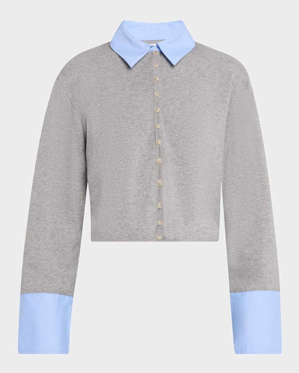 Cropped Button-Down Mixed Media Sweater